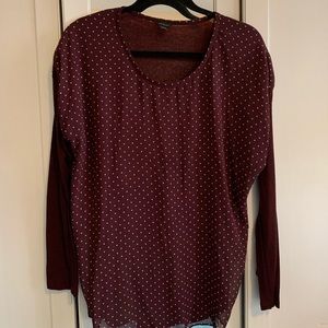 Ann Taylor Polka Dot Long Sleeve Blouse (Burgundy)